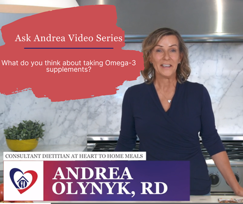 Dietitian Andrea Olynyk standing in kitchen talking about omega-3 supplements