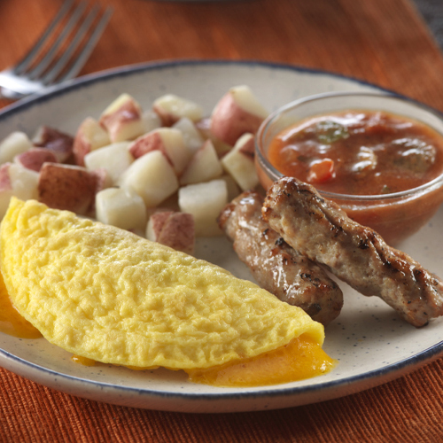 Image of Cheddar Cheese Omelette and Sausages